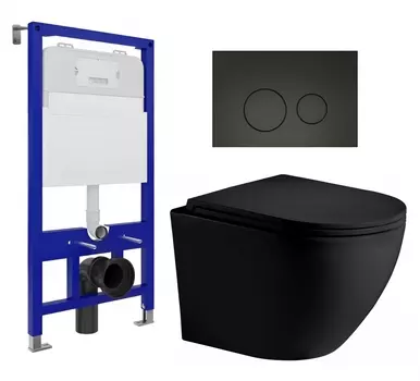 Комплект 3 в 1 инсталляция Enio Tecnico 52 EN8050052 + Унитаз подвесной Weltwasser WW Merzbach 043 MT-BL + кнопка черная матовая