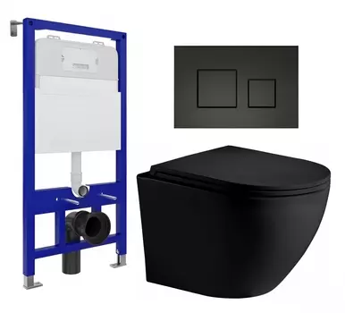 Комплект 3 в 1 инсталляция Enio Tecnico 52 EN8050052 + Унитаз подвесной Weltwasser WW Merzbach 043 MT-BL + кнопка черная матовая