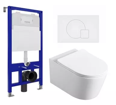 Комплект 3 в 1 инсталляция Enio Tecnico 52 EN8050052 + Унитаз Vincea Cute VT1-24 + кнопка белая матовая