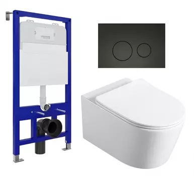 Комплект 3 в 1 инсталляция Enio Tecnico 52 EN8050052 + Унитаз Vincea Cute VT1-24 + кнопка черная матовая