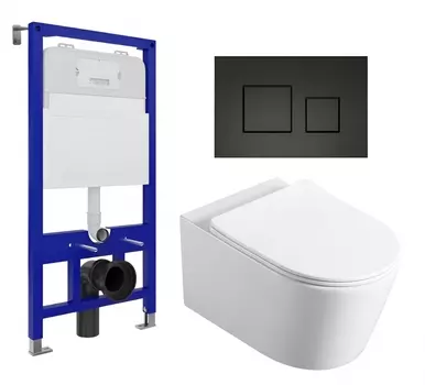 Комплект 3 в 1 инсталляция Enio Tecnico 52 EN8050052 + Унитаз Vincea Cute VT1-24 + кнопка черная матовая