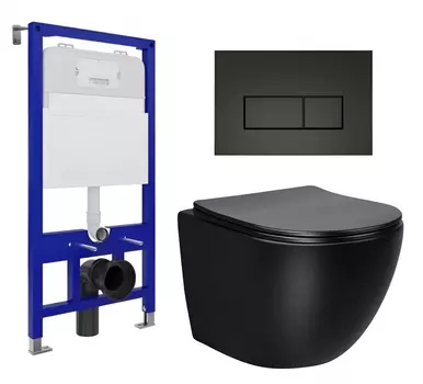 Комплект 3 в 1 инсталляция Enio Tecnico 52 EN8050052 + Унитаз Vincea Globo VT1-14MB + кнопка черная матовая