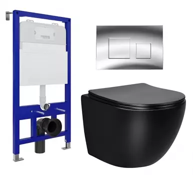 Комплект 3 в 1 инсталляция Enio Tecnico 52 EN8050052 + Унитаз Vincea Globo VT1-14MB + кнопка хром