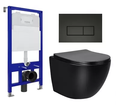 Комплект 3 в 1 инсталляция Enio Tecnico 52 EN8050052 + Унитаз Vincea Globo VT1-14SMB + кнопка черная матовая