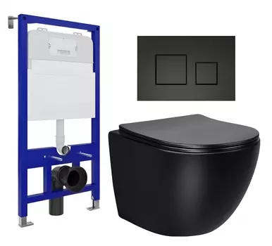 Комплект 3 в 1 инсталляция Enio Tecnico 52 EN8050052 + Унитаз Vincea Globo VT1-14SMB + кнопка черная матовая