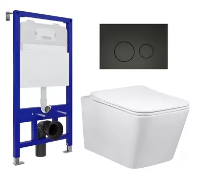 Комплект 3 в 1 инсталляция Enio Tecnico 52 EN8050052 + Унитаз Vincea Q-Line VT1-12 + кнопка черная матовая