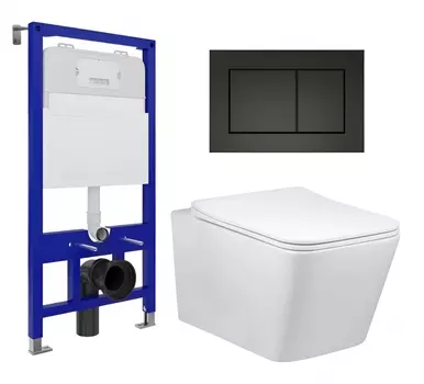Комплект 3 в 1 инсталляция Enio Tecnico 52 EN8050052 + Унитаз Vincea Q-Line VT1-12 + кнопка черная матовая