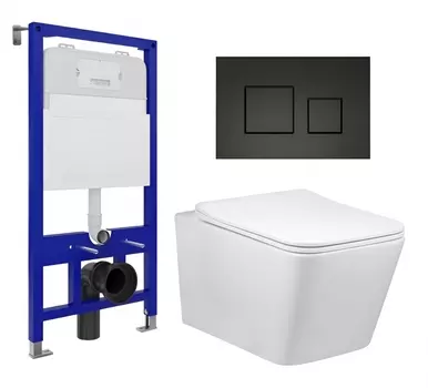 Комплект 3 в 1 инсталляция Enio Tecnico 52 EN8050052 + Унитаз Vincea Q-Line VT1-12 + кнопка черная матовая