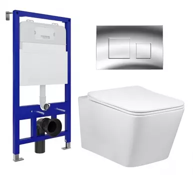 Комплект 3 в 1 инсталляция Enio Tecnico 52 EN8050052 + Унитаз Vincea Q-Line VT1-12 + кнопка хром