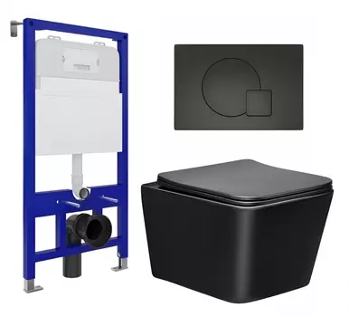Комплект 3 в 1 инсталляция Enio Tecnico 52 EN8050052 + Унитаз Vincea Q-Line VT1-12MB + кнопка черная матовая