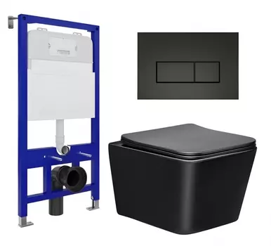 Комплект 3 в 1 инсталляция Enio Tecnico 52 EN8050052 + Унитаз Vincea Q-Line VT1-12MB + кнопка черная матовая