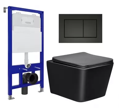 Комплект 3 в 1 инсталляция Enio Tecnico 52 EN8050052 + Унитаз Vincea Q-Line VT1-12MB + кнопка черная матовая