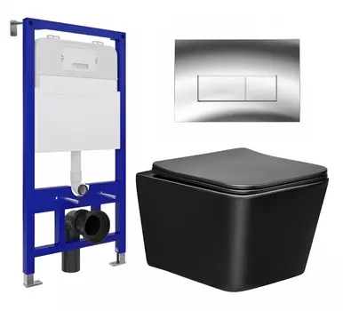 Комплект 3 в 1 инсталляция Enio Tecnico 52 EN8050052 + Унитаз Vincea Q-Line VT1-12MB + кнопка хром