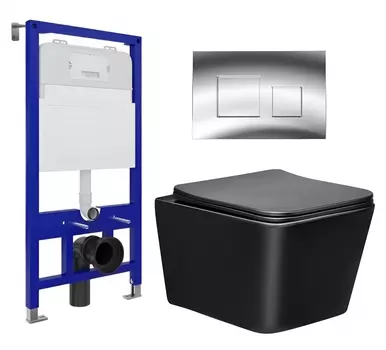 Комплект 3 в 1 инсталляция Enio Tecnico 52 EN8050052 + Унитаз Vincea Q-Line VT1-12MB + кнопка хром