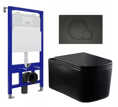 Комплект 3 в 1 инсталляция Enio Tecnico 52 EN8050052 + Унитаз Vincea Ultra Rimless VT1-32MB + кнопка черная матовая