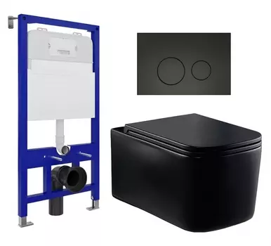 Комплект 3 в 1 инсталляция Enio Tecnico 52 EN8050052 + Унитаз Vincea Ultra Rimless VT1-32MB + кнопка черная матовая