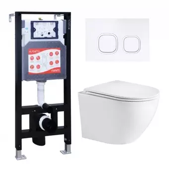 Комплект 3 в 1 инсталляция ESBANO FRAM + Подвесной унитаз WeltWasser Merzbach 043 GL-WT + кнопка белая