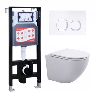 Комплект 3 в 1 инсталляция ESBANO FRAM + Подвесной унитаз SinteSi EVI + кнопка белая