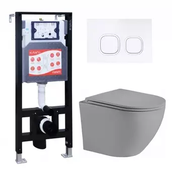Комплект 3 в 1 инсталляция ESBANO FRAM + Унитаз подвесной Weltwasser WW Merzbach 043 MT-GR + кнопка белая