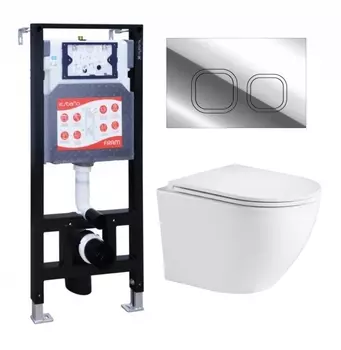 Комплект 3 в 1 инсталляция ESBANO FRAM + Подвесной унитаз WeltWasser Merzbach 043 GL-WT + кнопка хром глянцевая