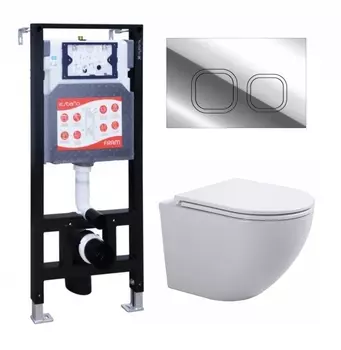 Комплект 3 в 1 инсталляция ESBANO FRAM + Подвесной унитаз SinteSi EVI + кнопка хром глянцевая