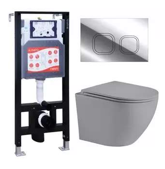 Комплект 3 в 1 инсталляция ESBANO FRAM + Унитаз подвесной Weltwasser WW Merzbach 043 MT-GR + кнопка хром глянцевая