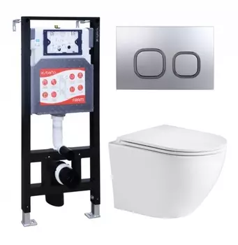 Комплект 3 в 1 инсталляция ESBANO FRAM + Подвесной унитаз WeltWasser Merzbach 043 GL-WT + кнопка хром матовая