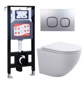 Комплект 3 в 1 инсталляция ESBANO FRAM + Подвесной унитаз SinteSi EVI + кнопка хром матовая