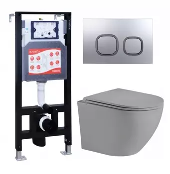 Комплект 3 в 1 инсталляция ESBANO FRAM + Унитаз подвесной Weltwasser WW Merzbach 043 MT-GR + кнопка хром матовая