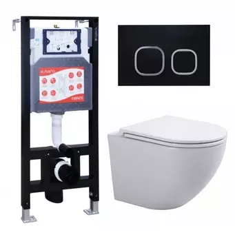 Комплект 3 в 1 инсталляция ESBANO FRAM + Подвесной унитаз SinteSi EVI + кнопка черная матовая