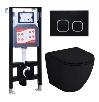 Комплект 3 в 1 инсталляция ESBANO FRAM + Унитаз подвесной Grossman GR-4455BMS + кнопка черная матовая