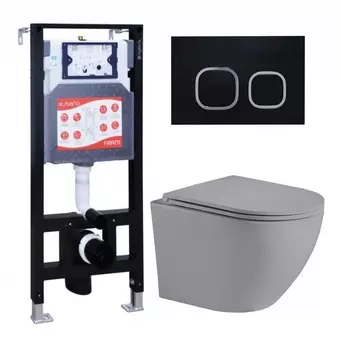 Комплект 3 в 1 инсталляция ESBANO FRAM + Унитаз подвесной Weltwasser WW Merzbach 043 MT-GR + кнопка черная матовая
