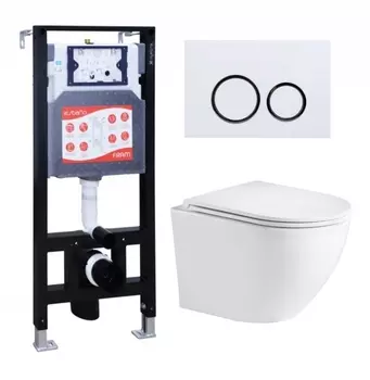 Комплект 3 в 1 инсталляция ESBANO FRAM + Подвесной унитаз WeltWasser Merzbach 043 GL-WT + кнопка белая глянцевая