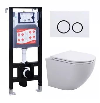 Комплект 3 в 1 инсталляция ESBANO FRAM + Подвесной унитаз SinteSi EVI + кнопка белая глянцевая