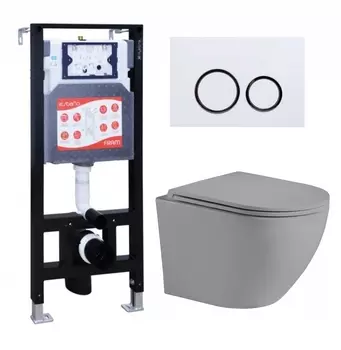Комплект 3 в 1 инсталляция ESBANO FRAM + Унитаз подвесной Weltwasser WW Merzbach 043 MT-GR + кнопка белая глянцевая