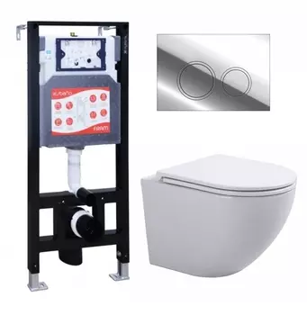 Комплект 3 в 1 инсталляция ESBANO FRAM + Подвесной унитаз SinteSi EVI + кнопка хром глянцевая