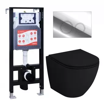 Комплект 3 в 1 инсталляция ESBANO FRAM + Унитаз подвесной Grossman GR-4455BMS + кнопка хром глянцевая