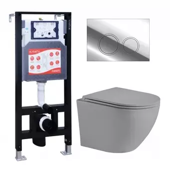 Комплект 3 в 1 инсталляция ESBANO FRAM + Унитаз подвесной Weltwasser WW Merzbach 043 MT-GR + кнопка хром глянцевая