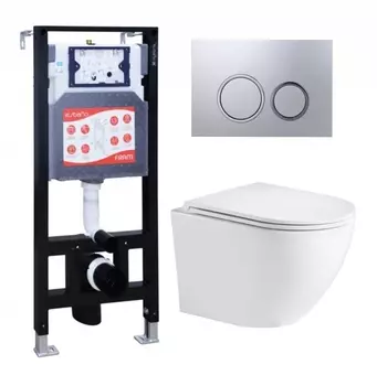 Комплект 3 в 1 инсталляция ESBANO FRAM + Подвесной унитаз WeltWasser Merzbach 043 GL-WT + кнопка хром матовая