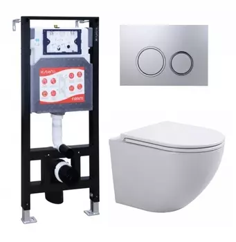 Комплект 3 в 1 инсталляция ESBANO FRAM + Подвесной унитаз SinteSi EVI + кнопка хром матовая