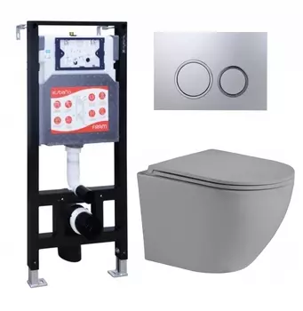 Комплект 3 в 1 инсталляция ESBANO FRAM + Унитаз подвесной Weltwasser WW Merzbach 043 MT-GR + кнопка хром матовая