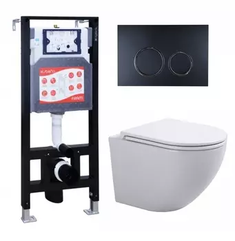 Комплект 3 в 1 инсталляция ESBANO FRAM + Подвесной унитаз SinteSi EVI + кнопка черная матовая