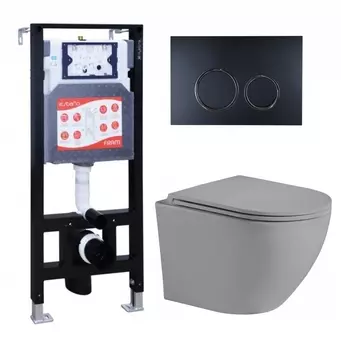 Комплект 3 в 1 инсталляция ESBANO FRAM + Унитаз подвесной Weltwasser WW Merzbach 043 MT-GR + кнопка черная матовая