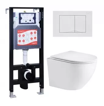 Комплект 3 в 1 инсталляция ESBANO FRAM + Подвесной унитаз WeltWasser Merzbach 043 GL-WT + кнопка белая глянцевая