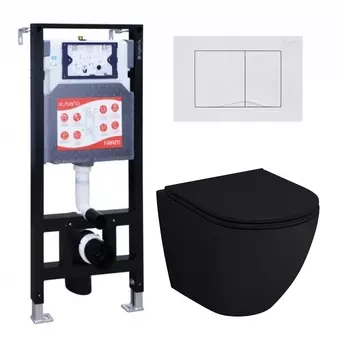 Комплект 3 в 1 инсталляция ESBANO FRAM + Унитаз подвесной Grossman GR-4455BMS + кнопка белая глянцевая