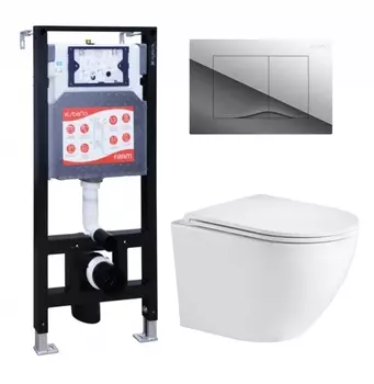 Комплект 3 в 1 инсталляция ESBANO FRAM + Подвесной унитаз WeltWasser Merzbach 043 GL-WT + кнопка хром глянцевая