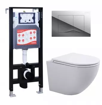 Комплект 3 в 1 инсталляция ESBANO FRAM + Подвесной унитаз SinteSi EVI + кнопка хром глянцевая