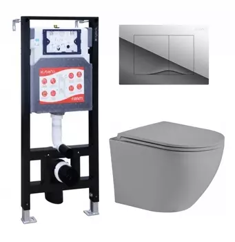 Комплект 3 в 1 инсталляция ESBANO FRAM + Унитаз подвесной Weltwasser WW Merzbach 043 MT-GR + кнопка хром глянцевая