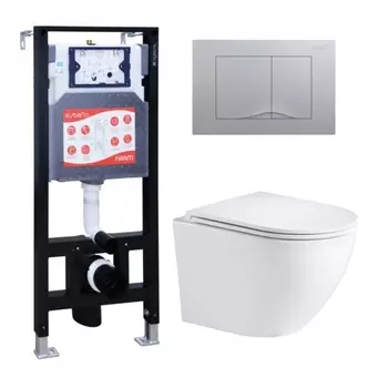 Комплект 3 в 1 инсталляция ESBANO FRAM + Подвесной унитаз WeltWasser Merzbach 043 GL-WT + кнопка хром матовая