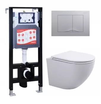 Комплект 3 в 1 инсталляция ESBANO FRAM + Подвесной унитаз SinteSi EVI + кнопка хром матовая